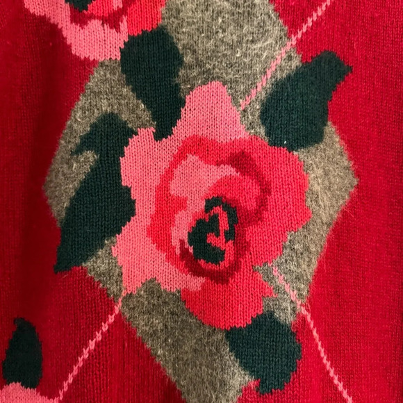 Vintage Argyle Rose Lambswool & Angora‎ Granny Core Sweater Pierre Cardin sz Med - Picture 4 of 7